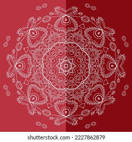 Mandala isolated design element, geometric line pattern. Stylized floral round ornament. Doodle art for textile fabric or paper print. Lace background. Hand drawn vector illustration