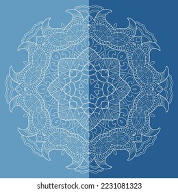 Mandala isolated design element, geometric line pattern. Stylized floral round ornament. Doodle art for textile fabric or paper print. Lace background. Hand drawn vector illustration