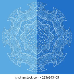 Mandala isolated design element, geometric line pattern. Stylized floral round ornament. Doodle art for textile fabric or paper print. Lace background. Hand drawn vector illustration