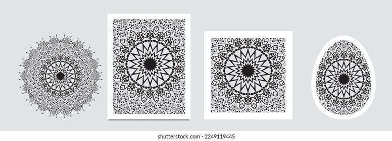 Mandala isolated design element, geometric line pattern. Stylized floral round ornament. Doodle art for textile fabric or paper print. Lace background. Hand drawn