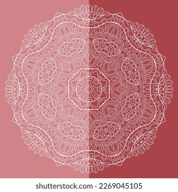 Mandala isolated design element, geometric line pattern. Stylized floral round ornament. Doodle art for textile fabric or paper print. Lace background. Hand drawn vector illustration