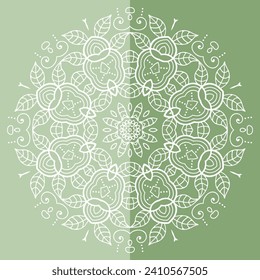 Mandala isolated design element, geometric line pattern. Stylized floral round ornament. Doodle art for textile fabric or paper print. Lace background. Hand drawn vector illustration
