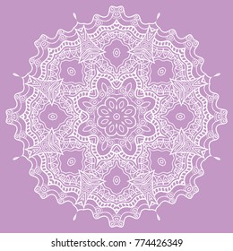 Mandala isolated design element, geometric line pattern. Stylized floral round ornament. Doodle art for textile fabric or paper print. Hand drawn vector illustration