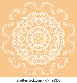 Mandala isolated design element, geometric line pattern. Stylized floral round ornament. Doodle art for textile fabric or paper print. Hand drawn vector illustration