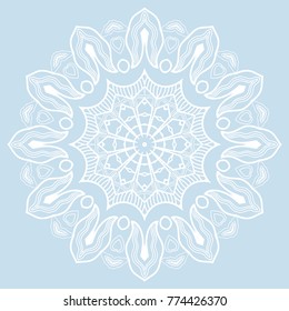 Mandala isolated design element, geometric line pattern. Stylized floral round ornament. Doodle art for textile fabric or paper print. Hand drawn vector illustration