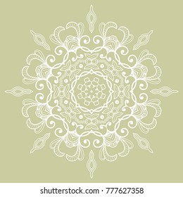 Mandala isolated design element, geometric line pattern. Stylized floral round ornament. Doodle art for textile fabric or paper print. Hand drawn vector illustration