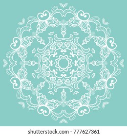 Mandala isolated design element, geometric line pattern. Stylized floral round ornament. Doodle art for textile fabric or paper print. Hand drawn vector illustration