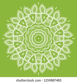 Mandala isolated design element, lace pattern. Stylized floral geometric round ornament. Doodle line art for textile fabric or paper print. Hand drawn vector illustration