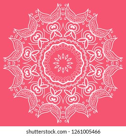 Mandala isolated design element, lace pattern. Stylized floral round ornament. Doodle art for textile fabric or paper print. Hand drawn vector geometric line illustration