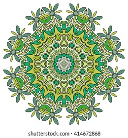 Mandala isolated design element. Zentangle style artwork for adult coloring book. Tribal ethnic floral mandala pattern, vector doodle art. Hand drawn geometric mandala background for coloring page