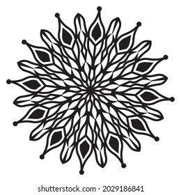 Mandala einzeln auf indianischem Ziergegenstand mit abstraktem schwarz-weißem Muster und abstraktem Blumendesign