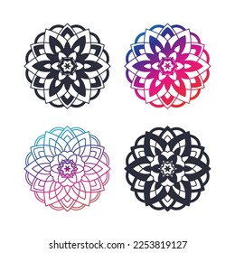 Mandala isolated gradient clipart element set. Yoga logo design collection, Sacred geometry round symbol, vector illustration