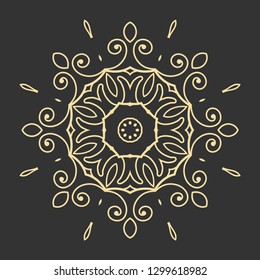 Mandala isolated graphic element.  Beautiful golden decoration. Oriental ornament geometric pattern. Stylized floral round decor. Abstract lines art for creative business card, logo, icon, emblem