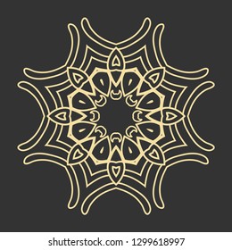 Mandala isolated graphic element.  Beautiful golden decoration. Oriental ornament geometric pattern. Stylized floral round decor. Abstract lines art for creative business card, logo, icon, emblem