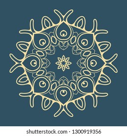 Mandala isolated graphic element.  Beautiful golden decoration. Oriental ornament geometric pattern. Stylized floral round decor. Abstract lines art for creative business card, logo, icon, emblem