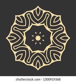 Mandala isolated graphic element.  Beautiful golden decoration. Oriental ornament geometric pattern. Stylized floral round decor. Abstract lines art for creative business card, logo, icon, emblem