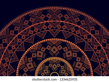 Mandala is an isolated graphic element. Oriental ornament geometric pattern. Stylized round decor. Abstract line art for creative business card, logo, badge, emblem. Prints for textiles, beach mats,