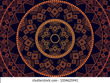 Mandala is an isolated graphic element. Oriental ornament geometric pattern. Stylized  round decor. Abstract line art for creative business card, logo, badge, emblem. Prints for textiles, beach mats, 