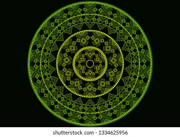 Mandala is an isolated graphic element. Oriental ornament geometric pattern. Stylized  round decor. Abstract line art for creative business card, logo, badge, emblem. Prints for textiles, beach mats, 