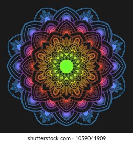 Mandala isolated on dark background. Vintage decorative elements. Islam, Arabic, Indian, moroccan, ottoman motifs. Vector illustration.
