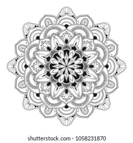Mandala isolated on white background. Vintage decorative elements. Islam, Arabic, Indian, moroccan, ottoman motifs. Outline hand drawn. Vector illustration.
