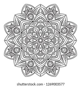 Mandala isolated on white background. Vintage decorative elements. Islam, Arabic, Indian, moroccan, ottoman motifs. Outline hand drawn. Vector illustration.