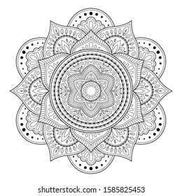 Mandala isolated on the white background. Template for coloring book page. Oriental mystical round pattern