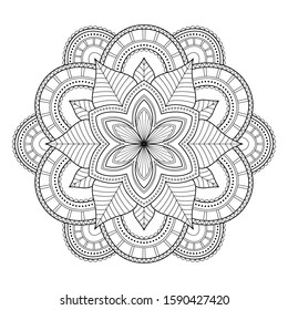 Mandala isolated on the white background. Template for coloring book page. Oriental mystical pattern. Yoga mandala. Stock vector illustration