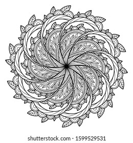 Mandala isolated on the white background. Template for coloring book page. Oriental mystical pattern. Yoga mandala. Stock vector illustration