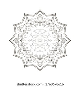 Mandala aislado en un entorno blanco. Antirresistencia a la página del libro de Coloración del diseño. Ilustración vectorial mandala para mehndi, tatuaje, decoración, henna, postal, cubierta. Plantilla de yoga.