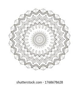 Mandala aislado en un entorno blanco. Antirresistencia a la página del libro de Coloración del diseño. Ilustración vectorial mandala para mehndi, tatuaje, decoración, henna, postal, cubierta. Plantilla de yoga.