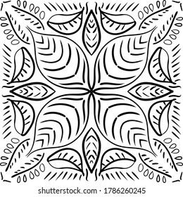 Mandala einzeln auf weißem Hintergrund. Abstrakte Muster, Vektorgrafik. Retro schwarz-weißer Textur. Zierdiwali-Muster.