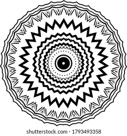 Mandala einzeln auf weißem Hintergrund. Abstrakte Muster, Vektorgrafik. Retro schwarz-weißer Textur. Zierdiwali-Muster.