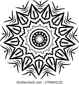 Mandala aislado en un entorno blanco. Ilustración de vector de patrones abstractos. Textura retro en blanco y negro. Patrón de diwali ornamental.