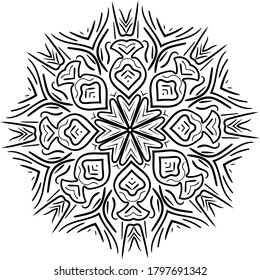 Mandala aislado en un entorno blanco. Ilustración de vector de patrones abstractos. Textura retro en blanco y negro. Patrón de diwali ornamental.