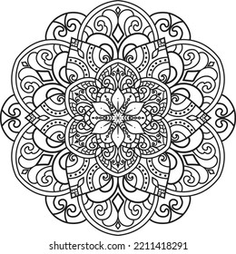 Mandala isolated on the white background. Template for coloring book page. Oriental mystical pattern. Yoga mandala.