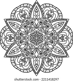 Mandala isolated on the white background. Template for coloring book page. Oriental mystical pattern. Yoga mandala.