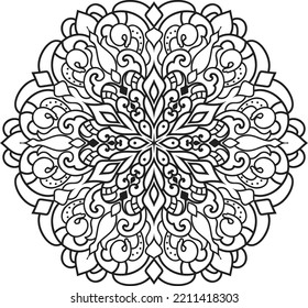 Mandala aislada en el fondo blanco. Plantilla para la página del libro de coloreado. Patrón místico oriental. Mandala de yoga.