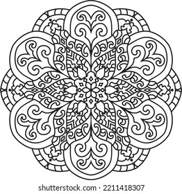 Mandala isolated on the white background. Template for coloring book page. Oriental mystical pattern. Yoga mandala.