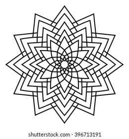 Mandala isolated on white background. Ornamental black round doodle flower isolated on white background. Black outline mandala. Geometric circle element. Vector illustration.