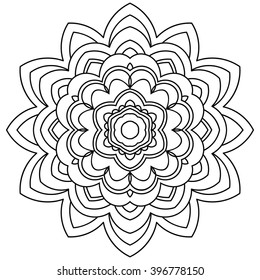 Mandala isolated on white background. Ornamental black round doodle flower isolated on white background. Black outline mandala. Geometric circle element. Vector illustration.