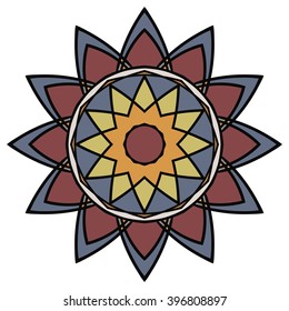 Mandala isolated on white background. Ornamental black round doodle flower isolated on white background. Black outline mandala. Geometric circle element. Vector illustration.