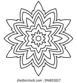 Mandala isolated on white background. Ornamental black round doodle flower isolated on white background. Black outline mandala. Geometric circle element. Vector illustration.
