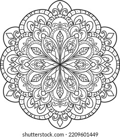 Mandala aislado en el fondo blanco.Patrón decorativo monocromo de mandala étnica.