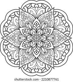 Mandala aislado en el fondo blanco.Patrón decorativo monocromo de mandala étnica.