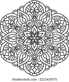 Mandala aislado en el fondo blanco.Patrón decorativo monocromo de mandala étnica.