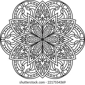 Mandala aislado en el fondo blanco.Patrón decorativo monocromo de mandala étnica.