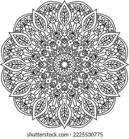 Mandala einzeln auf weißem Hintergrund.Dekoratives, monochromes, ethnisches Mandala-Muster.