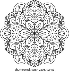 Mandala aislado en el fondo blanco.Patrón de doodle.diseño de ornamento para la página de color