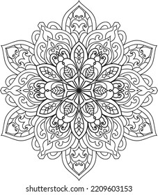 Mandala isolated on the white background.Doodle pattern.ornament design for coloring page.Coloring book page.Circular pattern in form of mandala hand draw vector illustration